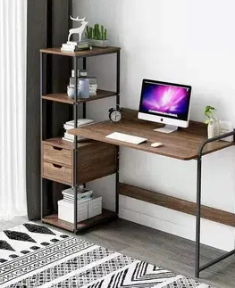 OFFICE PC stolík s regálom, orech/čierna