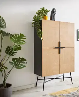 DELIFE Skriňa Mikkusu 90x150 cm bambus prírodná mango čierna 4 dvierka kov čierna