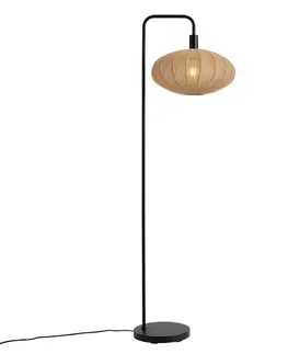 Japandi stojacia lampa čierna s hnedým látkovým tienidlom - Bida