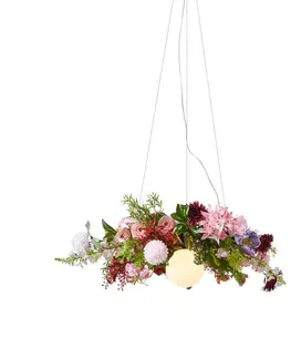 Bohemian závesná lampa čierna s farebnými kvetmi červená a ružová - Flower Power