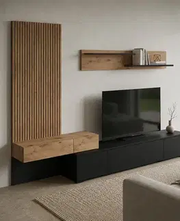 KONDELA Rebeka New obývacia stena čierna / dub artisan