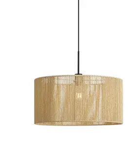 Hanglamp zwart met beige papieren touw kap 50/50/25 - Combi 1