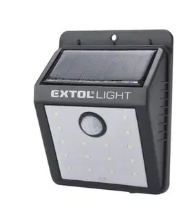 EXTOL LIGHT Svetlo LED nástenné so solar. panelom a pohyb. senzorom 120lm, 3,7V/0,5Ah Li-ion
