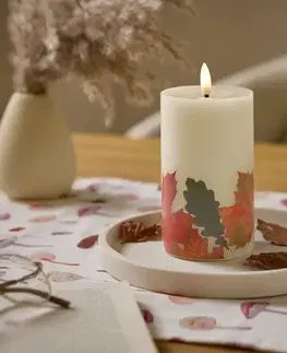 LED sviečka z pravého vosku s potlačou s motívom listov
