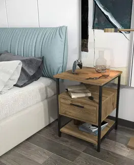 Nočný stolík Alba - Black, Oak