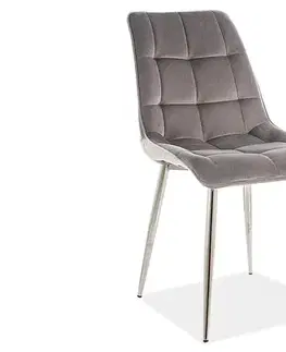 KIK VELVET jedálenská stolička, šedý bluvel 14/chróm