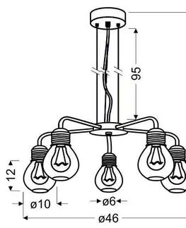 Závesná lampa s chrómovým drôteným tienidlom 5x60W, nastaviteľná