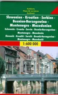 Slovinsko, Chorvátsko, Bosna, Srbsko, Čierna Hora mapa 1:600 000