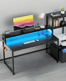 FOREST herný PC stôl s LED osvetlením, čierny