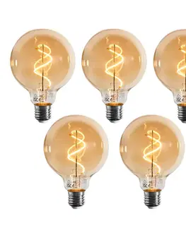 Sada 5 stmievateľných LED žiaroviek E27 so špirálovým vláknom G95 zlatá 4W 270 lm 2100K