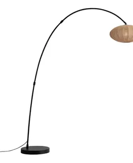 Japandi oblúková stojaca lampa čierna s hnedým tienidlom - Bida
