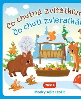 Kulaté samolepky: Co chutná zvířátkům? / Čo chutí zvieratkám? - modrý sešit