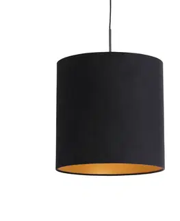 Závesné svietidlo s čiernym zamatovým tienidlom so zlatom 40 cm - Combi