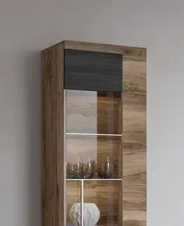 POUND vysoká vitrína pravá, orech Satin/touchwood