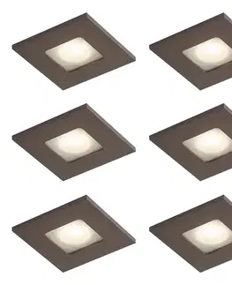 Sada 6 moderných zapustených bodových svetiel tmavý bronz štvorcové IP44 - Qure