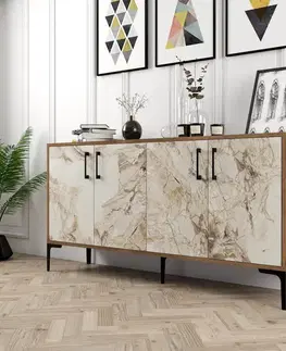 Konzolový stolík Kiev 160 - Walnut, White Marble