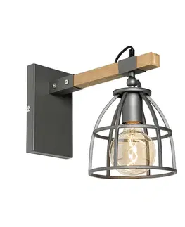 Priemyselná nástenná lampa tmavosivá s dreveným nastaviteľným - Arthur