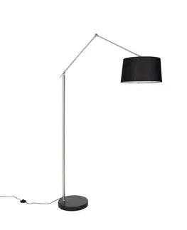 Moderná stojaca lampa oceľ s tienidlom čierny ľan 45 cm - Editor