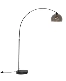 Moderná oblúková lampa čierna s dymovým sklom - Arc