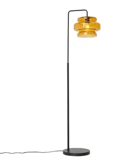 Retro stojacia lampa čierna s oranžovým sklom - Denise