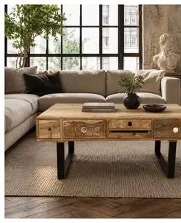 Konferenčný stolík Manu s kovovými nohami 110x45x60 indický masív mango