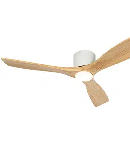 Stropný ventilátor biely s drevom 131,5 cm vrátane LED stmievateľný s diaľkovým ovládaním - Jerri