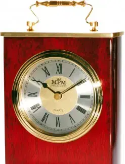 Stolové hodiny MPM, 2839.55, silver - gaštan, 18cm