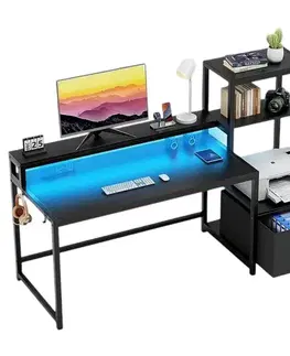 FOREST herný PC stôl s LED osvetlením, čierny