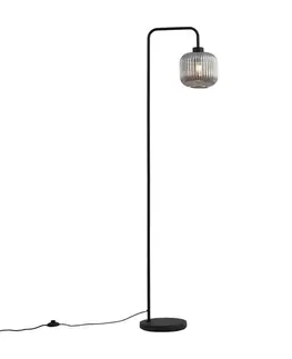 Dizajnová stojaca lampa čierna s dymovým sklom - Ana