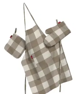 Dekoria Kuchynský komplet chňapka, rukavica a zásterka, béžovo-biele veľké káro, komplet, Quadro, 136-08