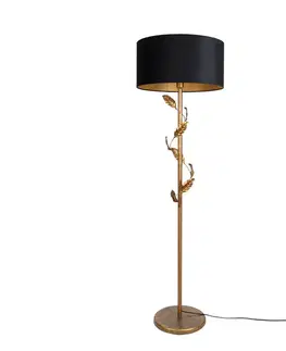 Stojacia lampa zlatá s čiernym tienidlom a zlatým interiérom 50cm - Linden