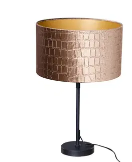 Stolová lampa čierna s zamatovým tienidlom s dizajnom krokodílej kože 35 cm - Parte