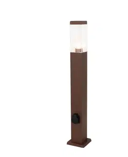 Vonkajšia lampa hrdzavohnedá 80 cm so zásuvkou IP44 - Malios