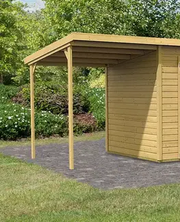 Drevený záhradný domček 370 x 236 cm s prístavkom Dekorhome