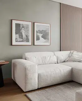 DELIFE Rohová pohovka Sirpio 230x155 cm bouclé krémovo biela ležadlo variabilné s taburetom