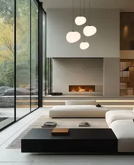 Závesná lampa STONES 20 cm v japonskom štýle - s tienidlom inšpirovaným bielym kameňom - minimalistické stropné osvetlenie do obývačky E27