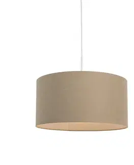 Rustikálne závesné svietidlo biele s svetlohnedým tienidlom 50 cm - Combi