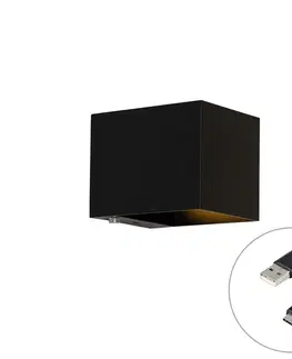 Nástenná lampa čierna vrátane LED a dotykového stmievača nabíjateľná - Joris