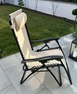 Záhradné a plážové relaxačné kreslo s podnožkou Regina, béžová