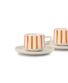 2 šálky na espresso s podšálkami, prúžkované