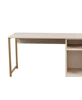 Písací stôl Twin Study Desk - Travertine, Gold