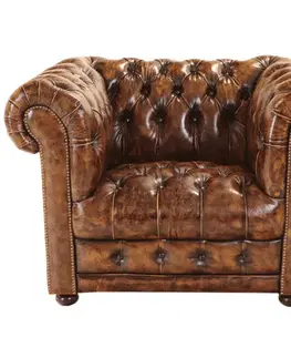 Pohovka jednomiestna Chesterfield Manchester z pravej hovädzej kože Whisky