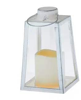 Lampáš s LED sviečkou Edera biela, 10 x 18 x 10 cm, plast, patina