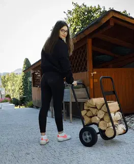 KONDELA Rater kovový záhradný vozík na drevo čierna