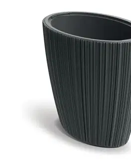 Kinekus Kvetináč plastový 595x395 mm ORO, oválny, šedý, výška 545 mm, s vložkou