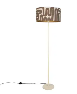 Japandi stojaca lampa béžová s hnedým a béžovým pruhovaným tienidlom 50cm - Simplo