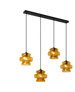 Retro závesná lampa čierna s oranžovým sklom 4-Lights - Denise