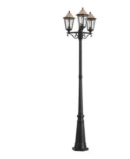 Klasická vonkajšia lampa čierna s meďou 220 cm 3-svetlá IP44 - Havana