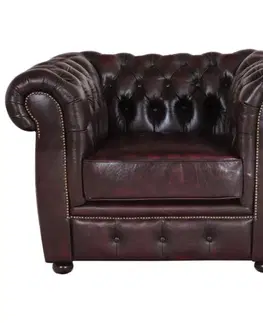 Pohovka jednomiestna Chesterfield Liverpool z pravej hovädzej kože New Red