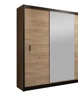 Šatní skriňa MIRO 203x215 cm dub craft s zrkadlom čierna CRAFT 203 Craft/Czarny